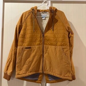 Columbia Puffer Jacket Sherpa‎ Lined Hooded Amber Orange Medium